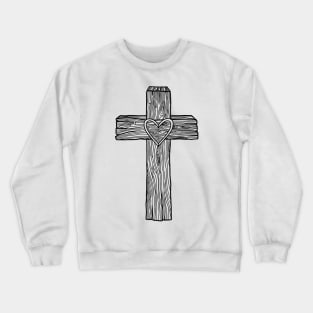 A wooden cross with a heart in the center Crewneck Sweatshirt